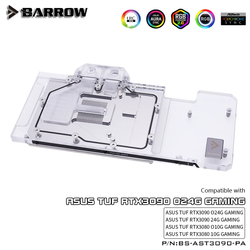 BARROW Water Block use for ASUS TUF RTX3080 O10G/RTX3090  O24G GAMING Aurora GPU Card Support Original Backplate 5V Header A-RGB