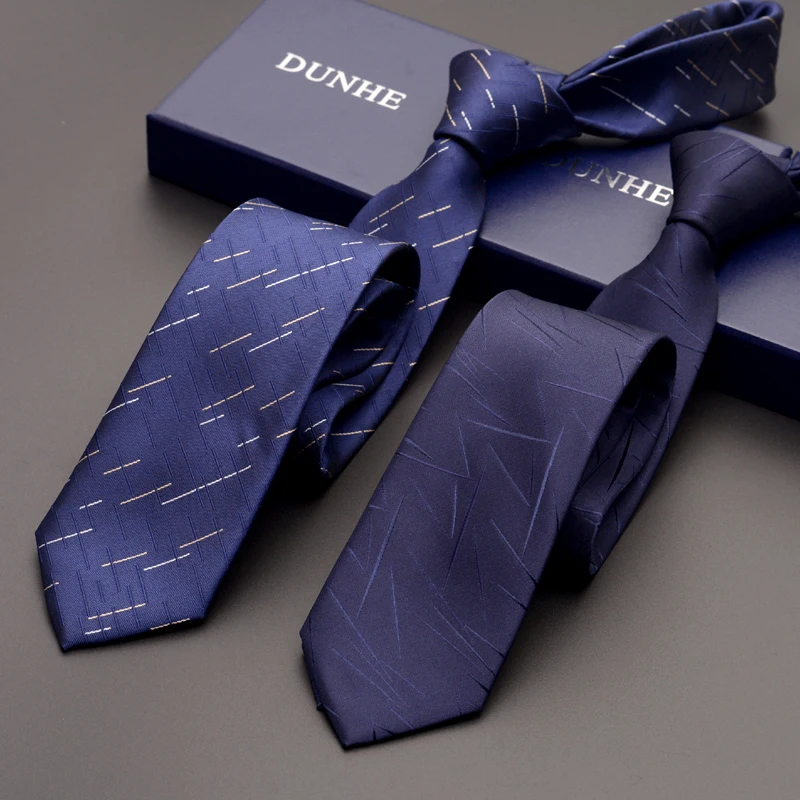 High Quality New Silk Formal Wedding Ties for Men Tie slim 6cm Necktie Designers Brand Deep Blue Neck Tie with Gift Box