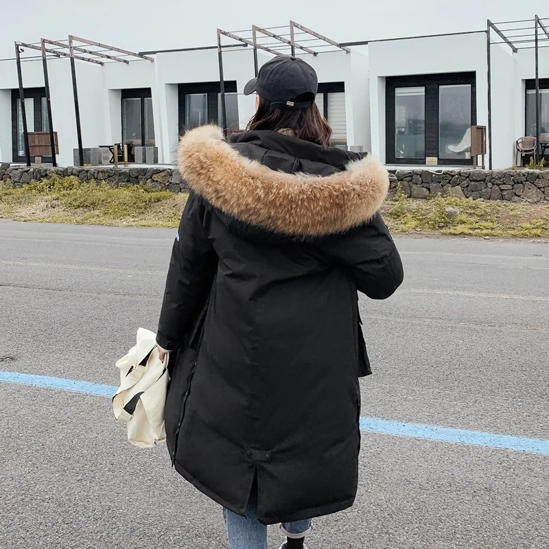 Женская зимняя куртка 2019 длинная пуховая хлопковая одежда отстегивающаяся шапка