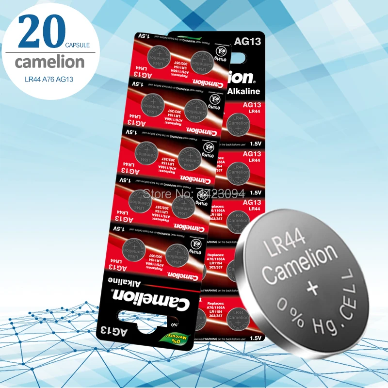 Camelion 20pcs 1.5v Button Cell Battery Lr44 Lithium Coin Batteries A76