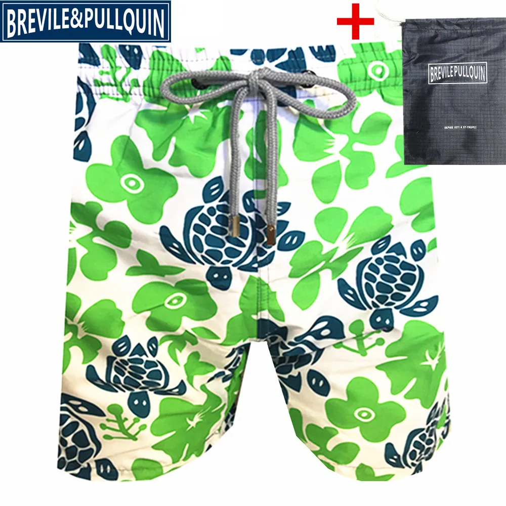 K Бренд Bermuda, купальный костюм для влюбленных, эластичный пояс, Brevile pullquin, пляжные шорты для мужчин, Черепашки, плавки, быстросохнущие+ подарочная сумка - Цвет: K