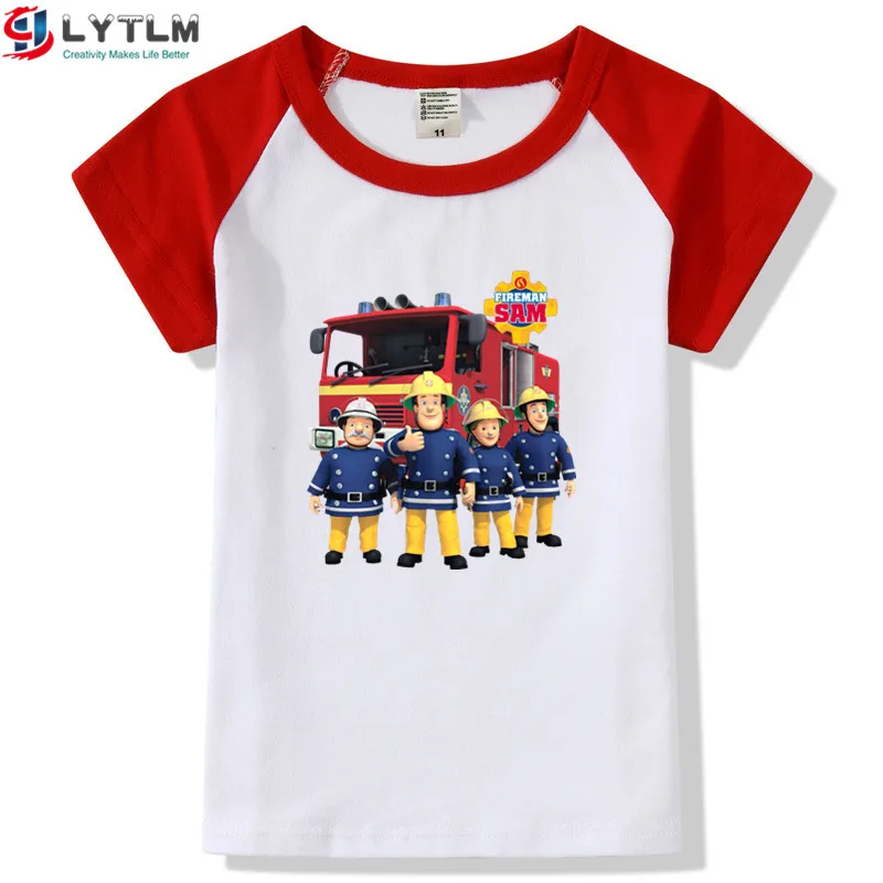 LYTLM Fire Truck/футболка одежда для маленьких мальчиков летние топы для больших детей, топы для девочек, XXX, футболки для мальчиков и девочек Enfant Karajuku, футболки пожарного - Цвет: DX Raglan Red