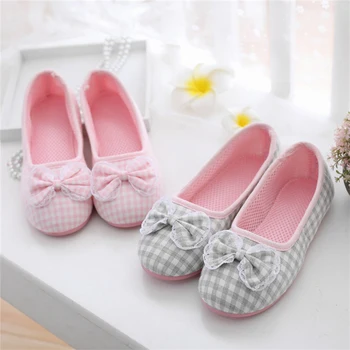 

New Plaid lace bow moon single shoes women's summer mesh breathable home slippers bag with yoga shoes