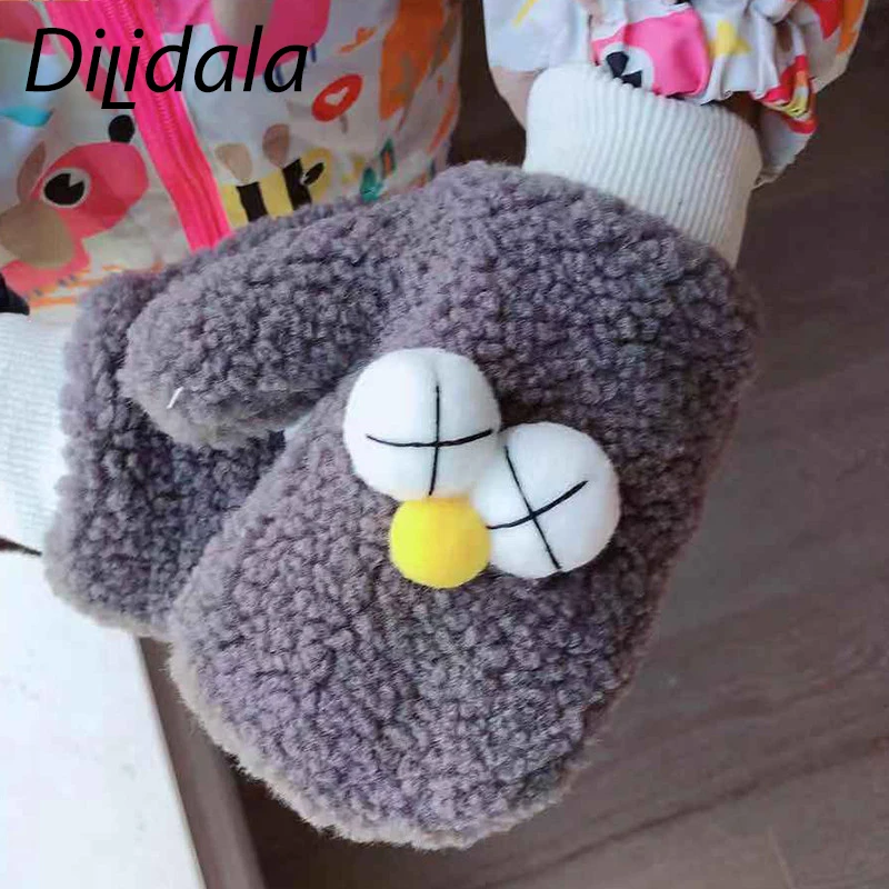 Dilidala/Новинка; детские перчатки с героями мультфильмов; зимние сиамские милые плюшевые детские теплые перчатки; милые ветрозащитные теплые детские перчатки с героями мультфильмов