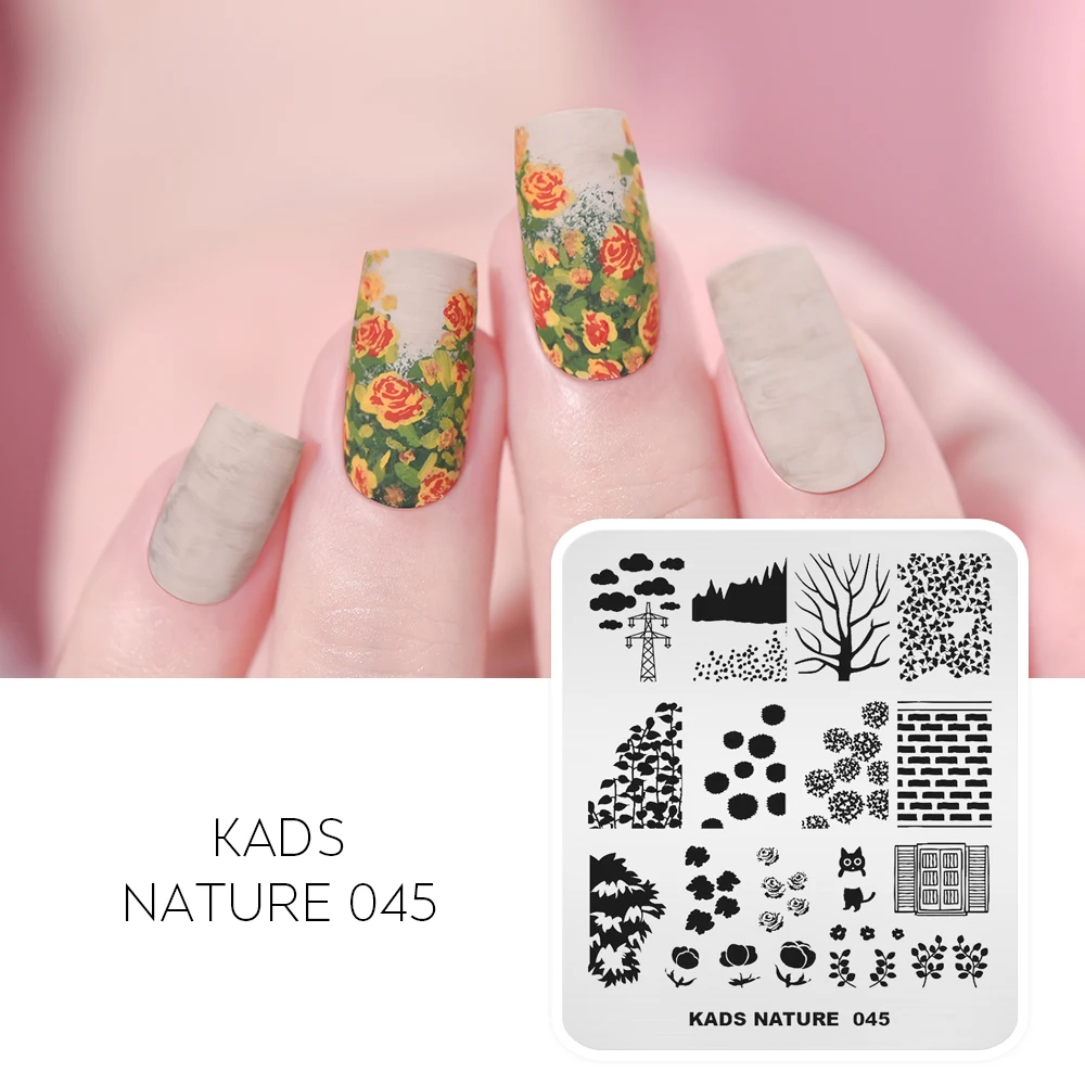 KADS Природа серии различные дизайн ногтей штамповки пластины бабочка горный