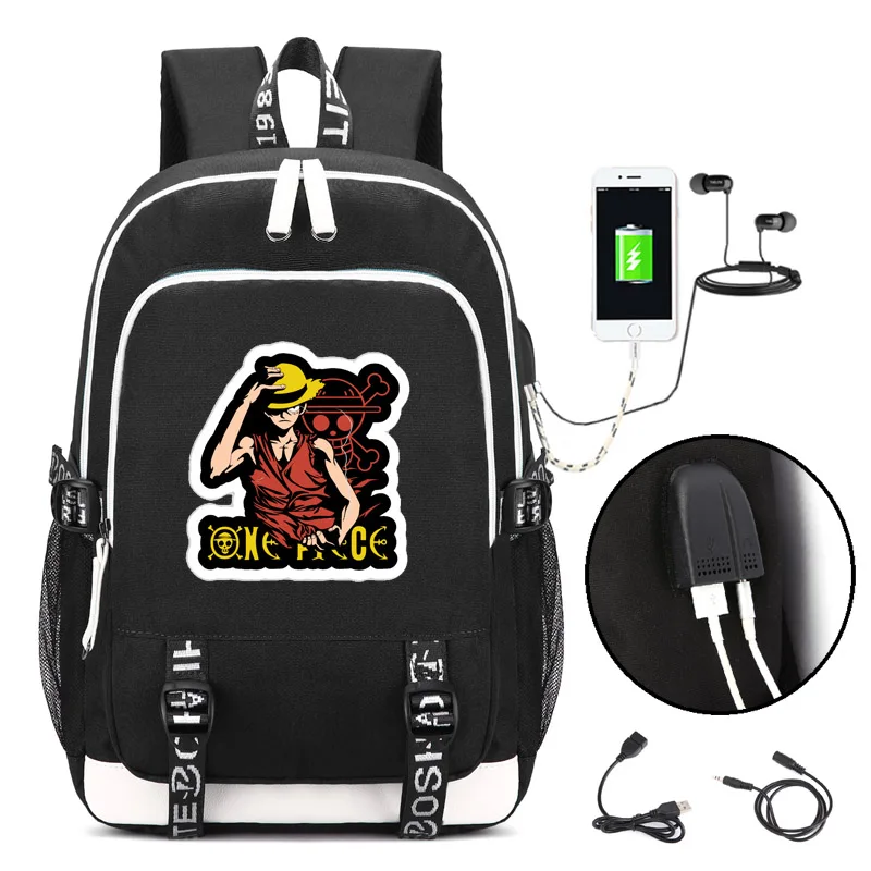 Рюкзак Monkey D. Luffy с usb-портом для зарядки и блокировкой и интерфейсом для наушников для студентов колледжа - Цвет: style1 black