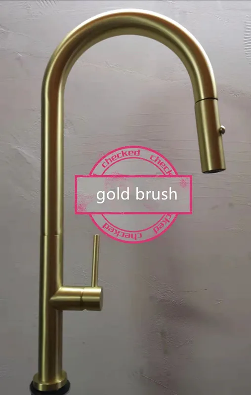 gold brush Золотой Матовый кухонный кран из бронзового металла, кухонный смеситель для горячей и холодной воды, выдвижной кухонный кран, кран для раковины с двойной функцией душа - Цвет: gold brush
