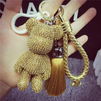 

Handmade DIY Shiny Rhinestone Bear Keychain Crystal Cute Doll KeyRing Bag Charm Pendant Keys Accessories Jewelry Gift Hot Sale