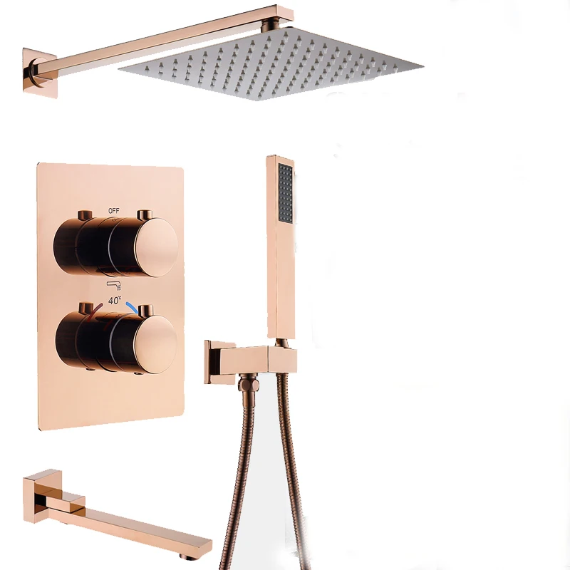 Thermostatic control switch mixing valve taps Concealed Tub 10" Shower sets S90 gold or brushed gold or rose Brass