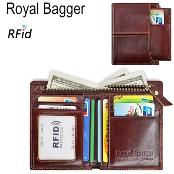 

Royal Bagger Super Hot New Fashion Genuine Cow Leather RFID Card Clip Pocket Men's short Wallets For Men Business Casual Purse