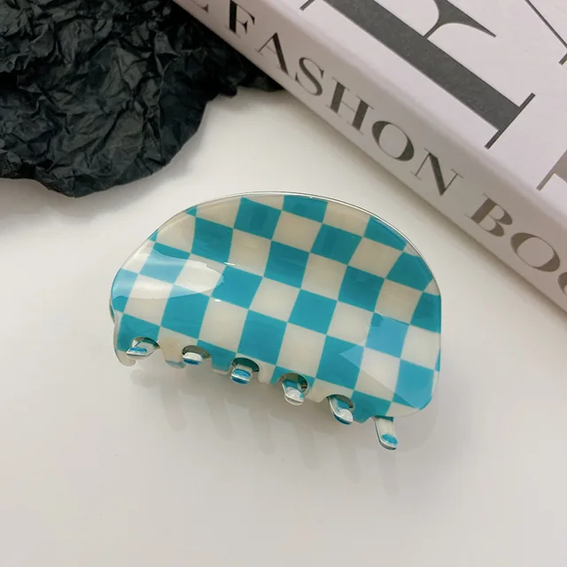 2021 Autumn New Fashion Women Hair Claw Clip Accessories Acrylic Geometric Color Grid For Sweet Girls Shark Hairpins Headdress C-04