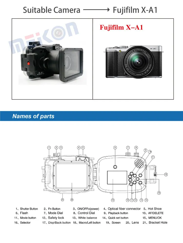 Сумка для подводной камеры для Fujifilm X-A1/X-A2 водонепроницаемый корпус камеры 40 м/130 футов Фото Сумка 16-50 мм линзы 1 шт