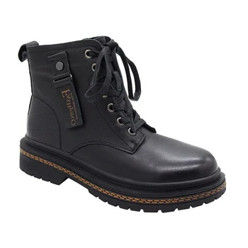 

Women's Leather Boots Ladies Lace-up Flat-heel Plus Velvet Winter Non-slip Warm Boots Waterproof Wearable Fashion Martin Boots