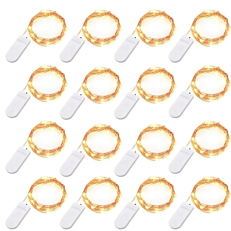 

16 Pack LED Fairy Lights 20 LED Warm White Fairy String Lights 2M Waterproof Copper Wire LED Party Lights for Wedding Jars Craft