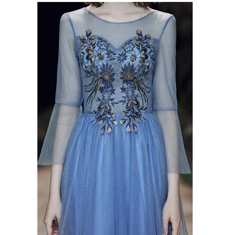 Элегантное длинное вечернее платье Qipao с изысканной вышивкой, рукав до локтя, платье для выпускного вечера