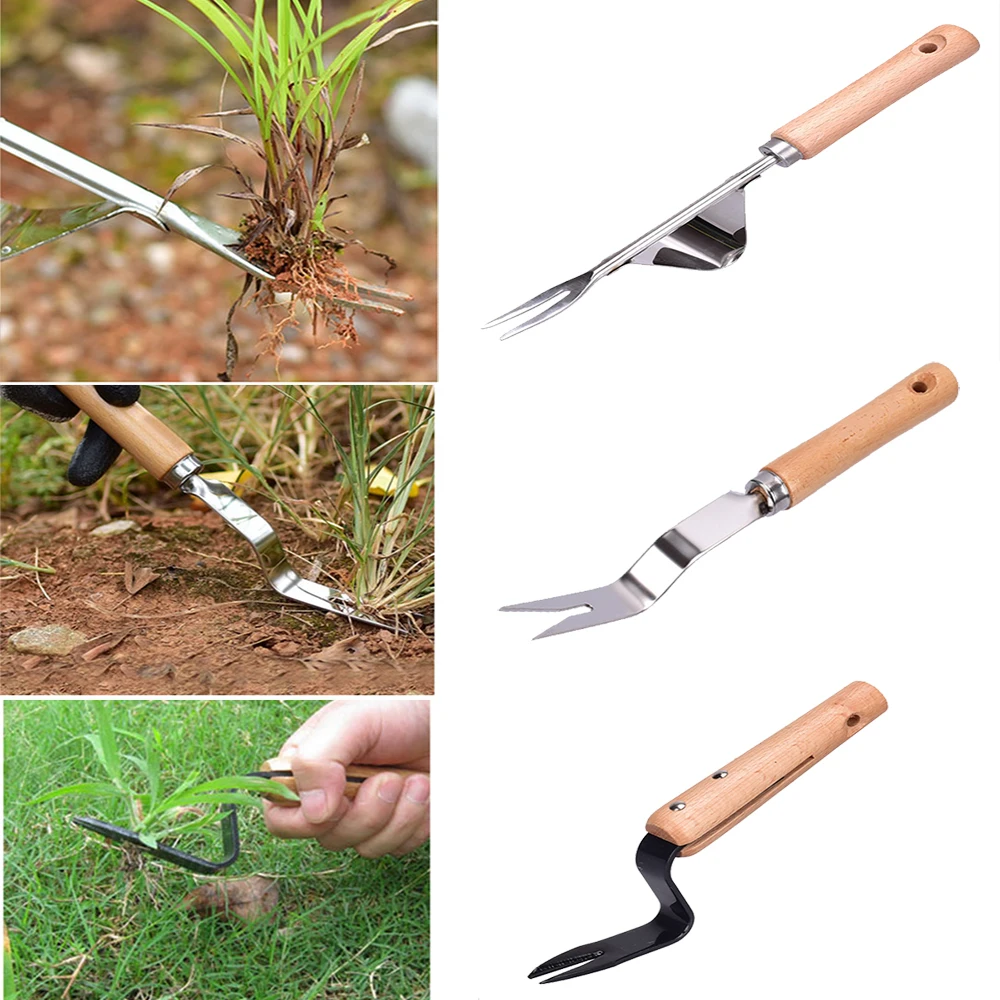 

Garden Hand Tool Garden Rooter Removal Wood Handle Stainless Steel Forked Farmland Manual Digging Lawn Multifunction Weeder