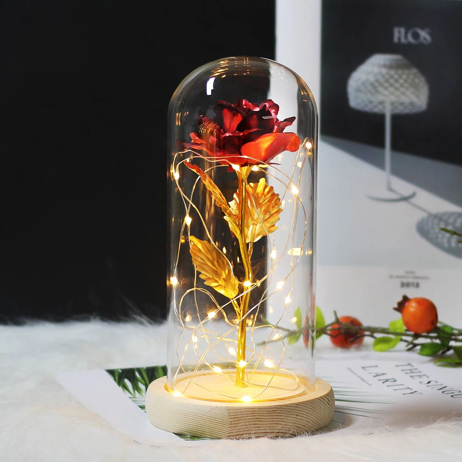 

Beauty And Beast Rose In Flask Led Rose Flower Light Black Base Glass Dome Best For Mother's Day Valentines Day Gift