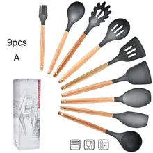 Силиконовая кухонная утварь, набор кухонной посуды, антипригарная кухонная посуда, деревянные ручки, инструменты для приготовления пищи, щипцы, лопатка, ложка DNJ998