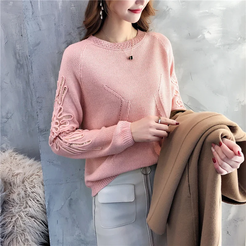 Dingaozlz новая стильная кружевная рубашка женские вязаные пуловеры корейская мода одежда с круглым воротником вышивка свитер с длинными рукавами