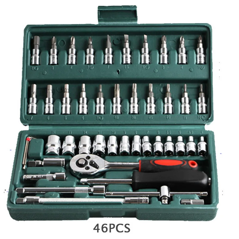46 Pcs/Set Multifunctionl Ratchet Wrench Set Professional Mechanic Repair Tools Combination Kit with Carry Case for Auto Repair