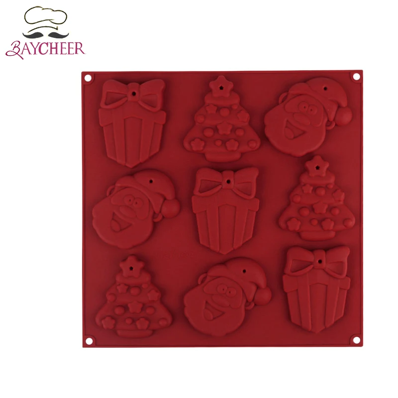 

BAYCHEER Christmas Tree Santa Claus Gift Box Shape Cake Mould 9 Cavity Heat-resistant Silicone Chocolate Mold Baking Tool