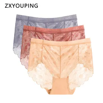 

3Pcs Sexy Panties Women Transparent Hollow Out Mesh Lace Briefs Seamless Soft Underwear Ultra Thin High Waist Ladies Lingerie