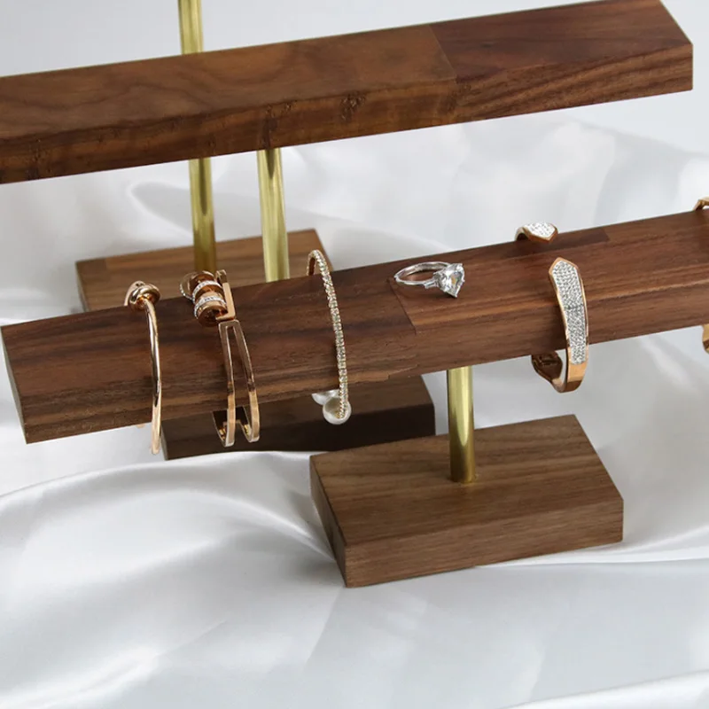 Selling Square T-shaped Bracelet Jewelry Stand Watches Display Stand Walnut/Oak Wooden 24 Hooks Necklace Jewellery Display Props