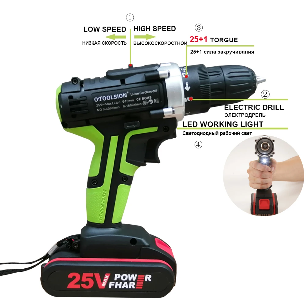 25V Dual Speed Cordless Drill 1500Mah Rechargeable Lithium Battery Multi-function Mini Hand Drill Power Tools For Drilling (24)