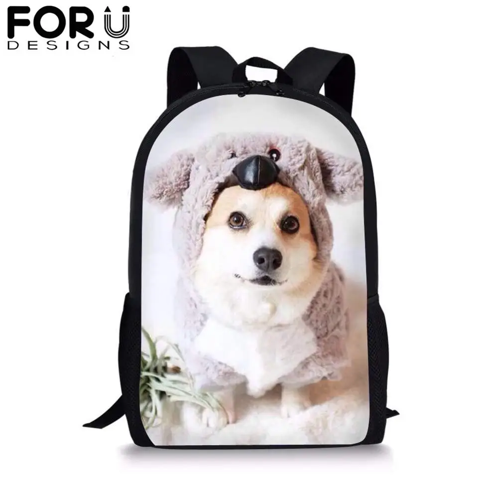 FORUDESIGNS/Школьные сумки с принтом собаки Alpac Corgi для мальчиков и девочек, милый рюкзак для подростков, Студенческая сумка для книг, Детский рюкзак для путешествий