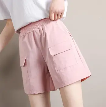 

Shorts Women Solid Color High Wide Leg Trendy Harajuku Clothes Womens Summer Girl Simple All-match Short Student Pocket shorts