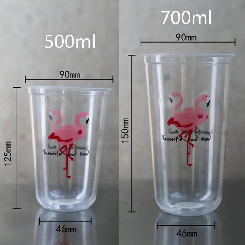 50 шт. 90 калибра прозрачная холодная пластиковая чашка высокое качество Вечерние на день рождения пользу Фламинго узор одноразовые, для молока чашки чая