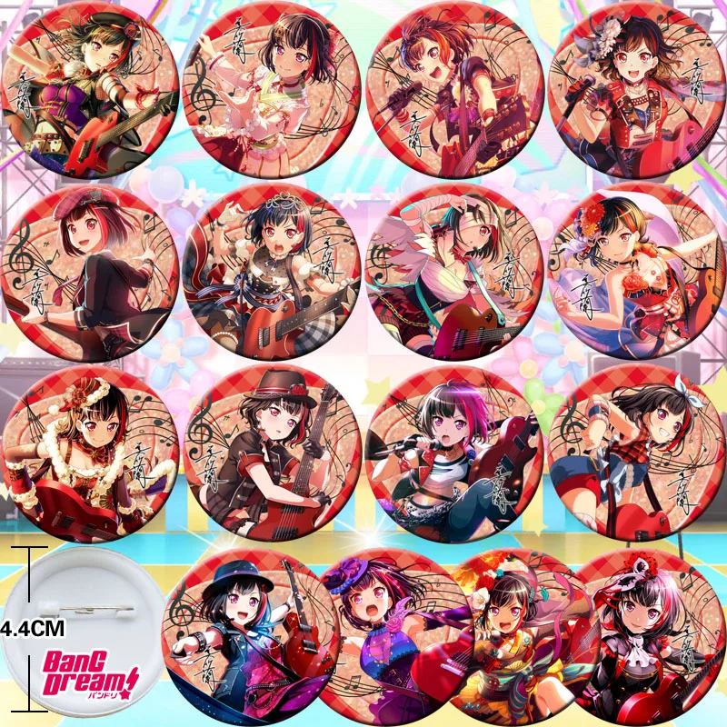 16 шт. аниме Банг сон! Mitake Ran Aoba Moca Uehara Himari Cosplay Bedge Collect Backpack Bags Badge Брошь на кнопке