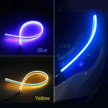 

100% Brand New 2pcs 60CM Blue / Amber Flexible Tube Led Car DRL Turn Signal Strip Light Headlight