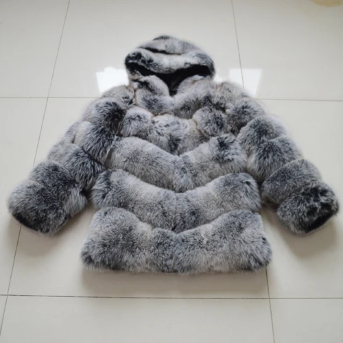 frost color Открытый Стиль, Женское зимнее плотное мягкое пальто с капюшоном из натурального Лисьего меха, куртка из натурального Лисьего меха, пальто с капюшоном из натурального Лисьего меха - Цвет: frost color