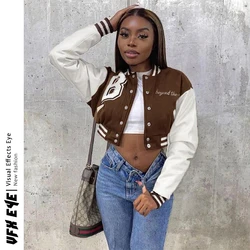 Brown varsity beisebol moda outono jaquetas para as mulheres 2022 retalhos preto colheita superior jaquetas casacos vermelho varsity bombardeiro jaqueta