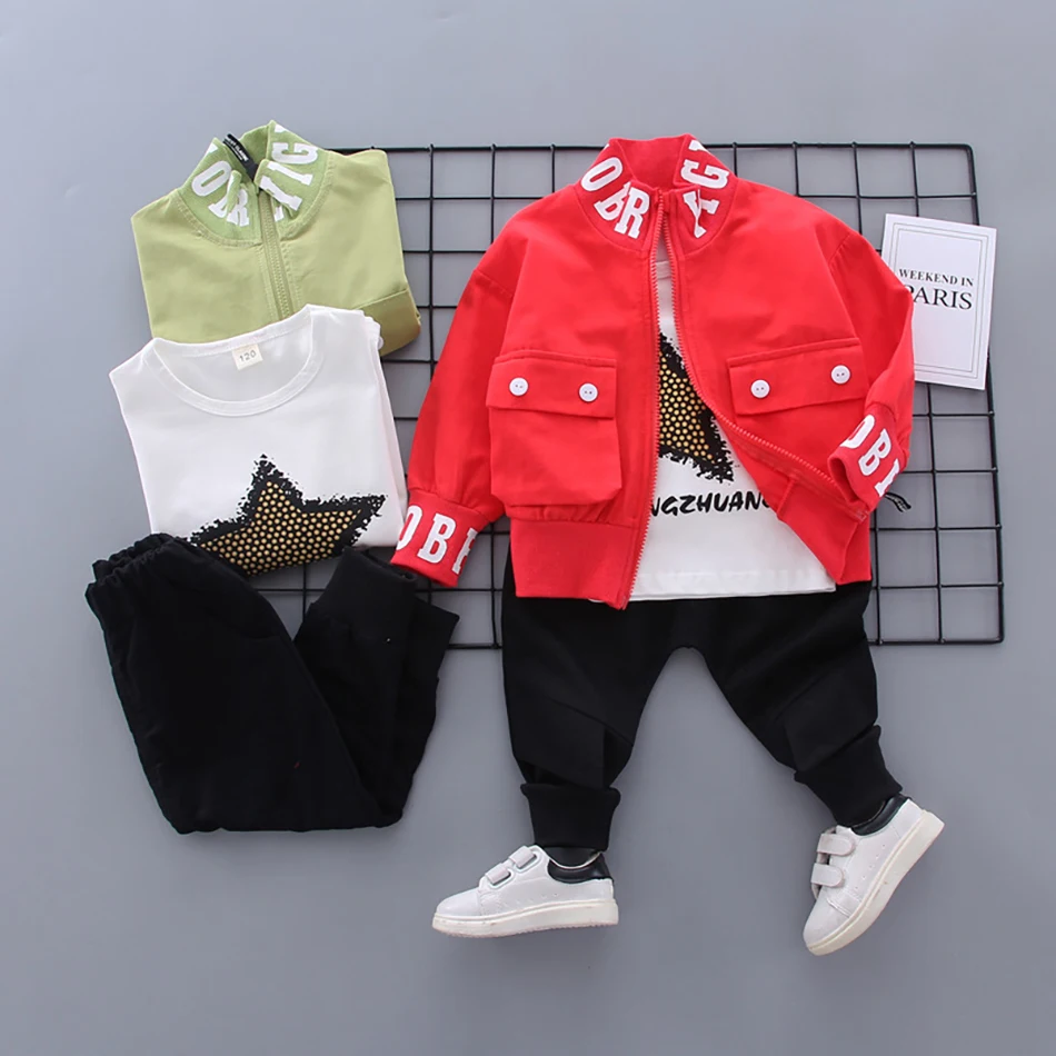 Boys Print TShirt Coat Jacket+Pants 3PCS Spring Autumn Sets Clothes Fashion Toddler Tracksuits Infant For Kids 1 2 3 4 5 Years |