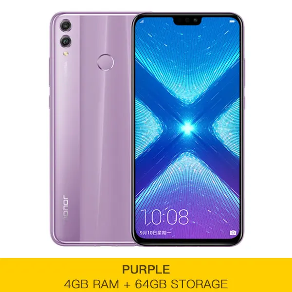Honor 8X8 X, смартфон Kirin 710, 4 Гб ОЗУ, 64 Гб ПЗУ, экран 6,5 дюйма, четыре ядра, отпечаток пальца, ID, 3750 мАч, задняя камера 20 МП - Цвет: 4G 64G Purple