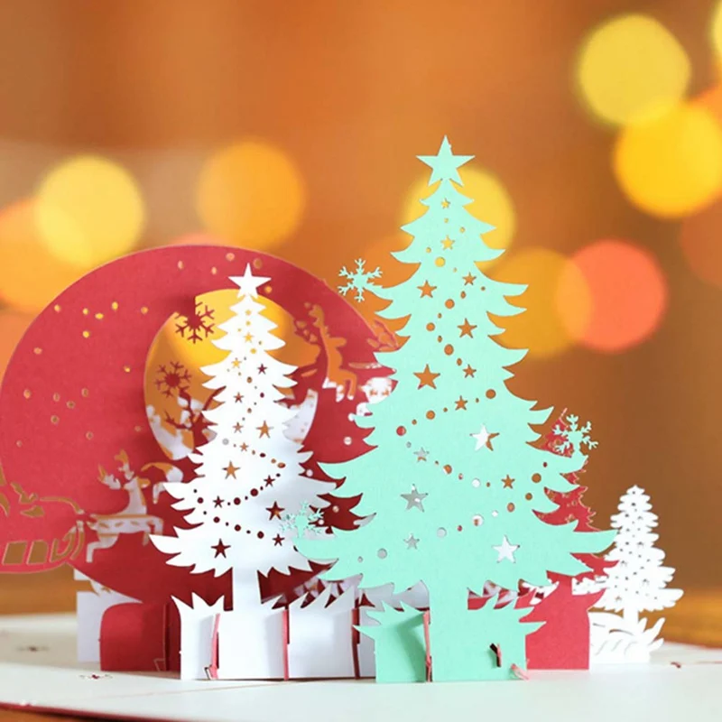 3D Pop Up Greeting Cards Xmas Wedding Birthday Christmas Postcard Xmas Gift Invitation Card