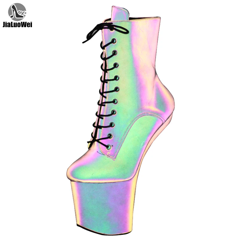 

JIALUOWEI Night Colorful Iridescence Reflective Ankle Boots Platform Stripper Sexy Exotic Pole Dancing Clubwear