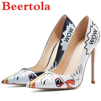 

New Autumn Women's Pumps Cartoon Character Print High Heels Female Casual Party Shoes Women Large Size Pointed Toe Shallow Pumps