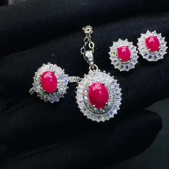 

Real Natural Ruby jewelry set Natural Real Ruby 925 sterling silver 1pc pendant,1pc ring,2pcs Earring