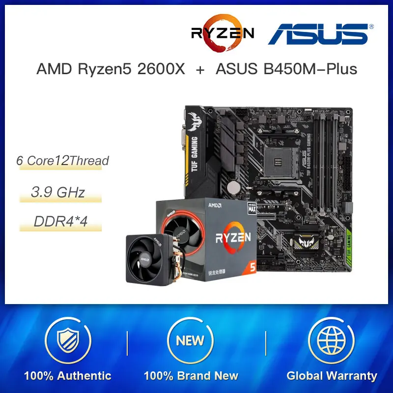 #Special Offers ASUS TUF B450M-PLUS GAMING match with AMD Ryzen 5 2600X 3.6 GHz 6-Core 12-Thread CPU Processor New Sealed Box Cooler Fan