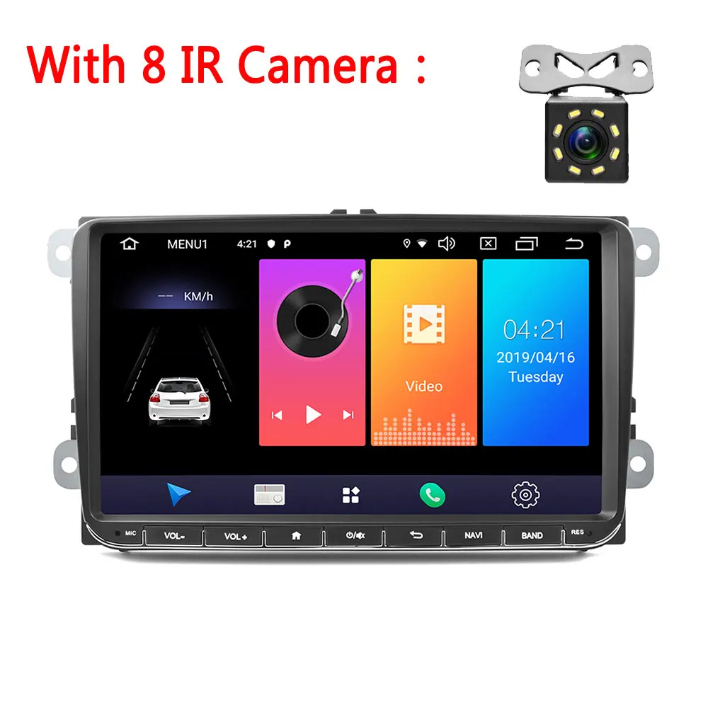 With 8 IR Camera Podofo Android 9 2Din 2+ 16GB автомобильный радиоприемник для Volkswagen/Golf/Polo/Tiguan/Passat/b7/b6/leon/Skoda/Octavia gps Автомобильный мультимедийный плеер - Цвет: With 8 IR Camera