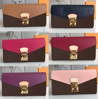 

Luxury Designer Women Long Wallet Buckle Flap Zippy Pocket Louie Genuine Leather Lining vuiton AAA grade High Quality