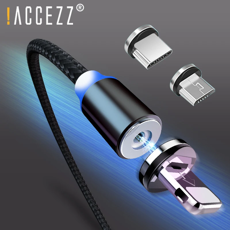 ACCEZZ Магнитный USB кабель Micro USB кабель для iPhone 11 Pro Max samsung S9 type C Быстрая зарядка 2 м телефонный кабель 1 м светодиодный провод шнур