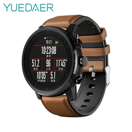 YUEDAER топ из искусственной кожи ремешок для Xiaomi Amazfit GTR 47 47 мм Stratos 2 3 Pace ремешок для huawei Watch GT 2 GT2 ремешок для часов - Цвет: Brown