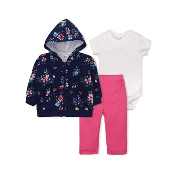 

3pcs Pants Bodysuit Daily Soft Butterfly Baby Clothing Set Fashion Flower Print Cute Sweat Absorb Long Sleeve Heart Hoodie