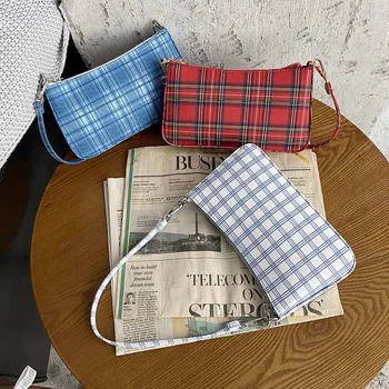 

INS Style Ladies Plaid Shoulder Bags Coin Purse Cellphone Bag Korea Fashion Ladies Elegant Shoulder Bag Handbags Retro Baguette