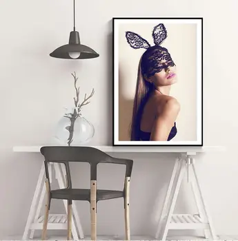 

Gorgeous Lace Mask Lady Canvas Painting Rabbit Girl Wall Art For Living Room Bedroom Vintage Poster And Print