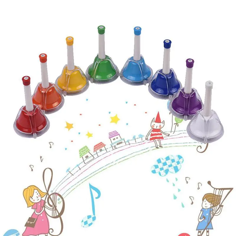 ViTOOS Colorful Diatonic Bell Metal 8 Note Handbell Hand Percussion Bells Kit Musical Toy for Kids Children for Musical Learning